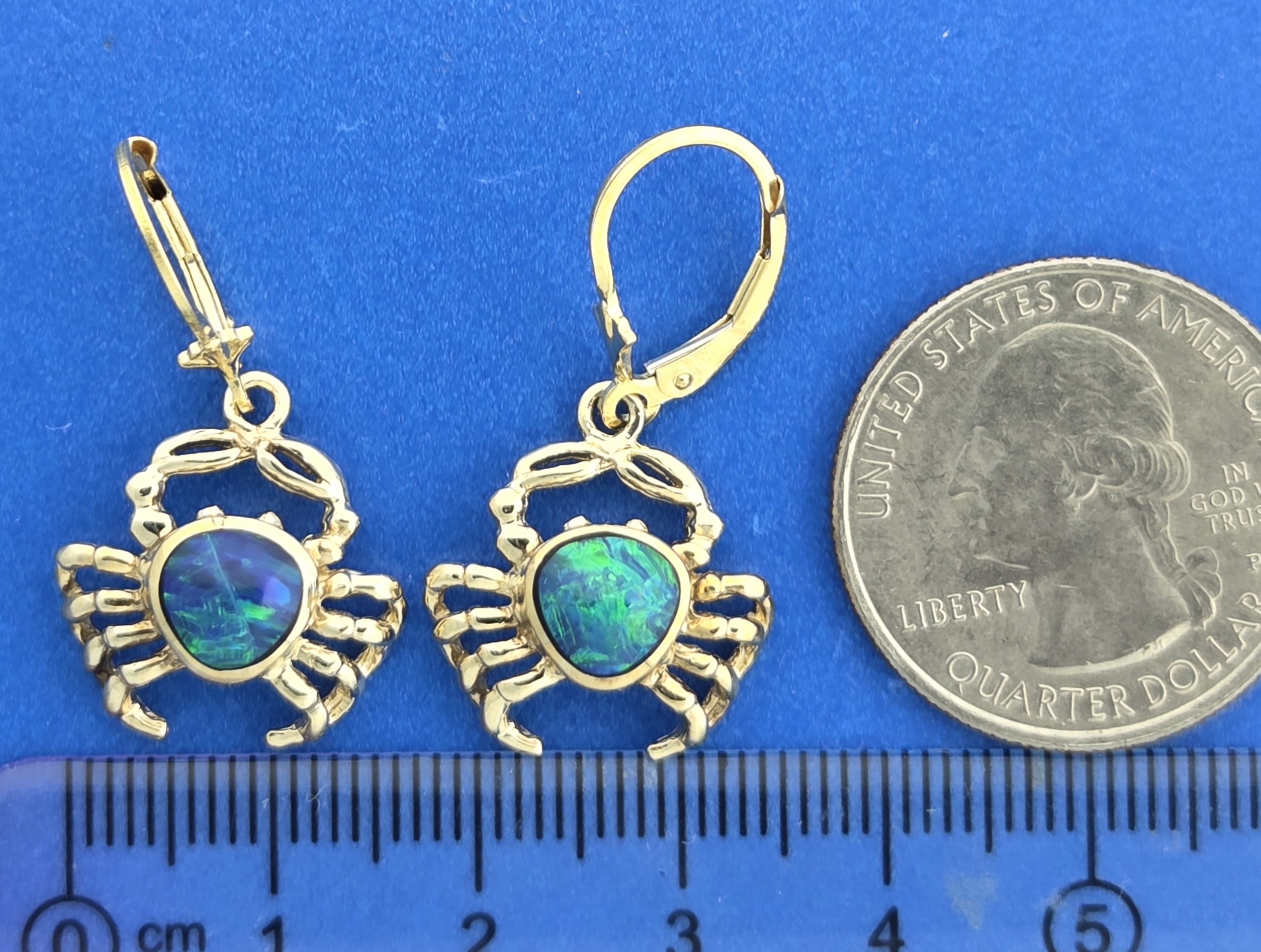 Crab Dangle Earrings, 14K Yellow Gold & Opals 4 Crab Dangle Earrings, 14K Yellow Gold & Opals - Image 4