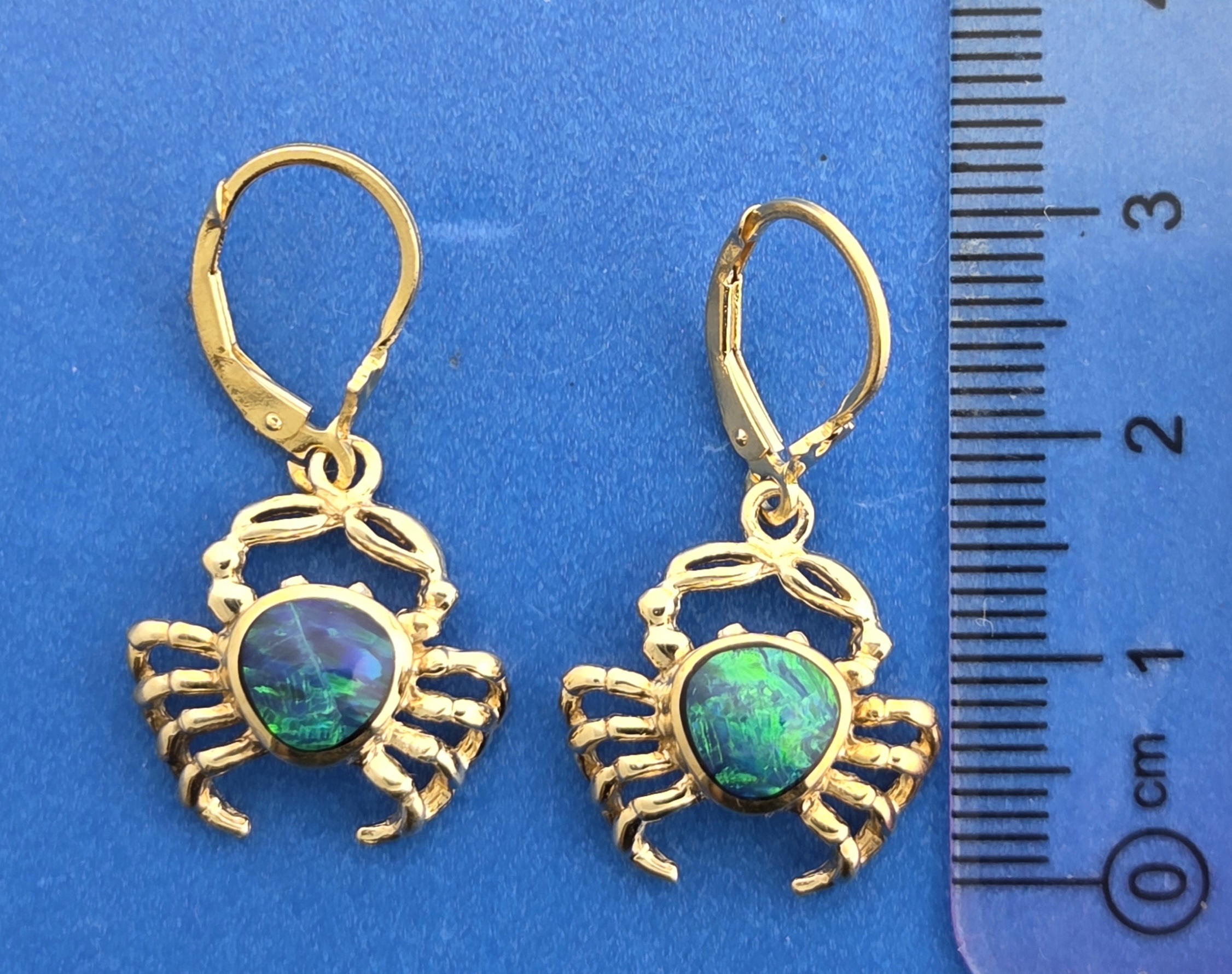 Crab Dangle Earrings, 14K Yellow Gold & Opals 5 Crab Dangle Earrings, 14K Yellow Gold & Opals - Image 5