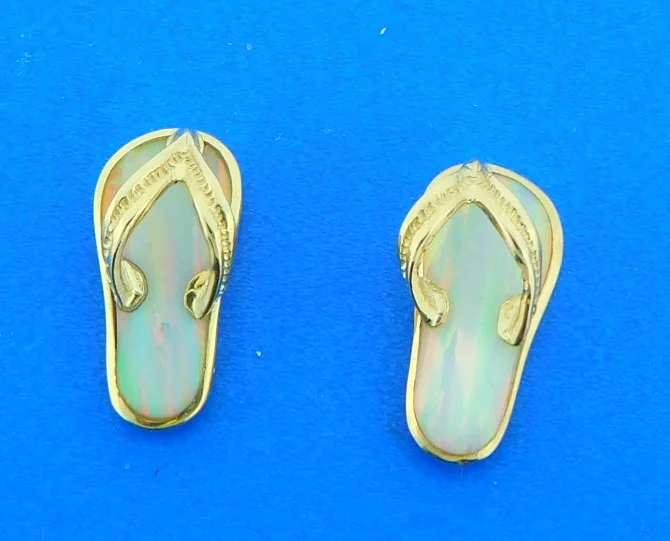 Flip-Flop Opal Earrings, 14k