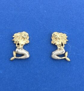 Mermaid Post Earrings, 14K 2-Tone