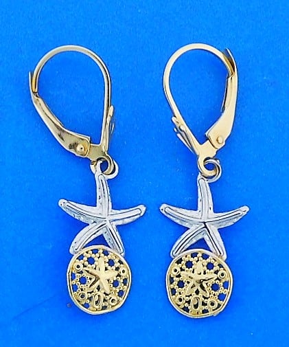 Starfish Sand Dollar Dangle Earrings, 14K 2-Tone | Island Sun Jewelry Beach  Haven NJ