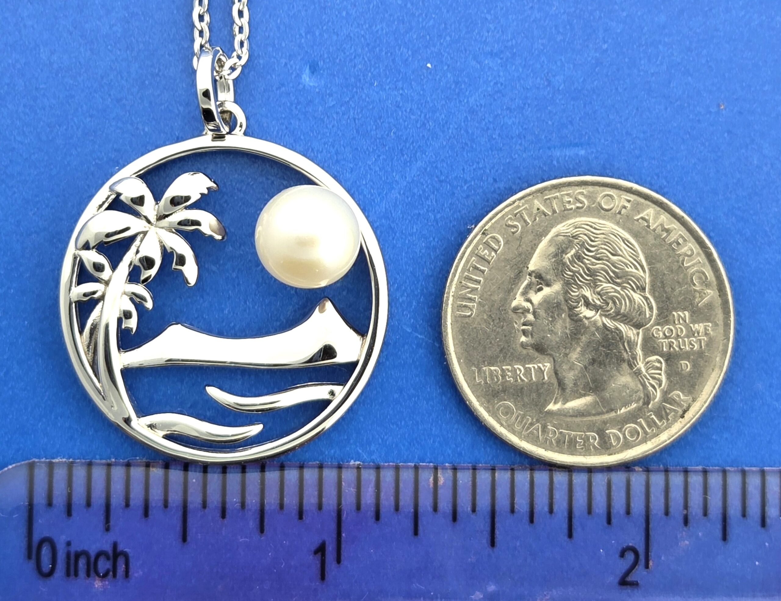 Alamea Diamond Head Palm Tree Pendant, Sterling Silver & Pearl 2 Alamea Diamond Head Palm Tree Pendant, Sterling Silver & Pearl - Image 2