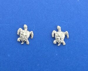 Sea Turtle Post Earrings, 14K White Gold