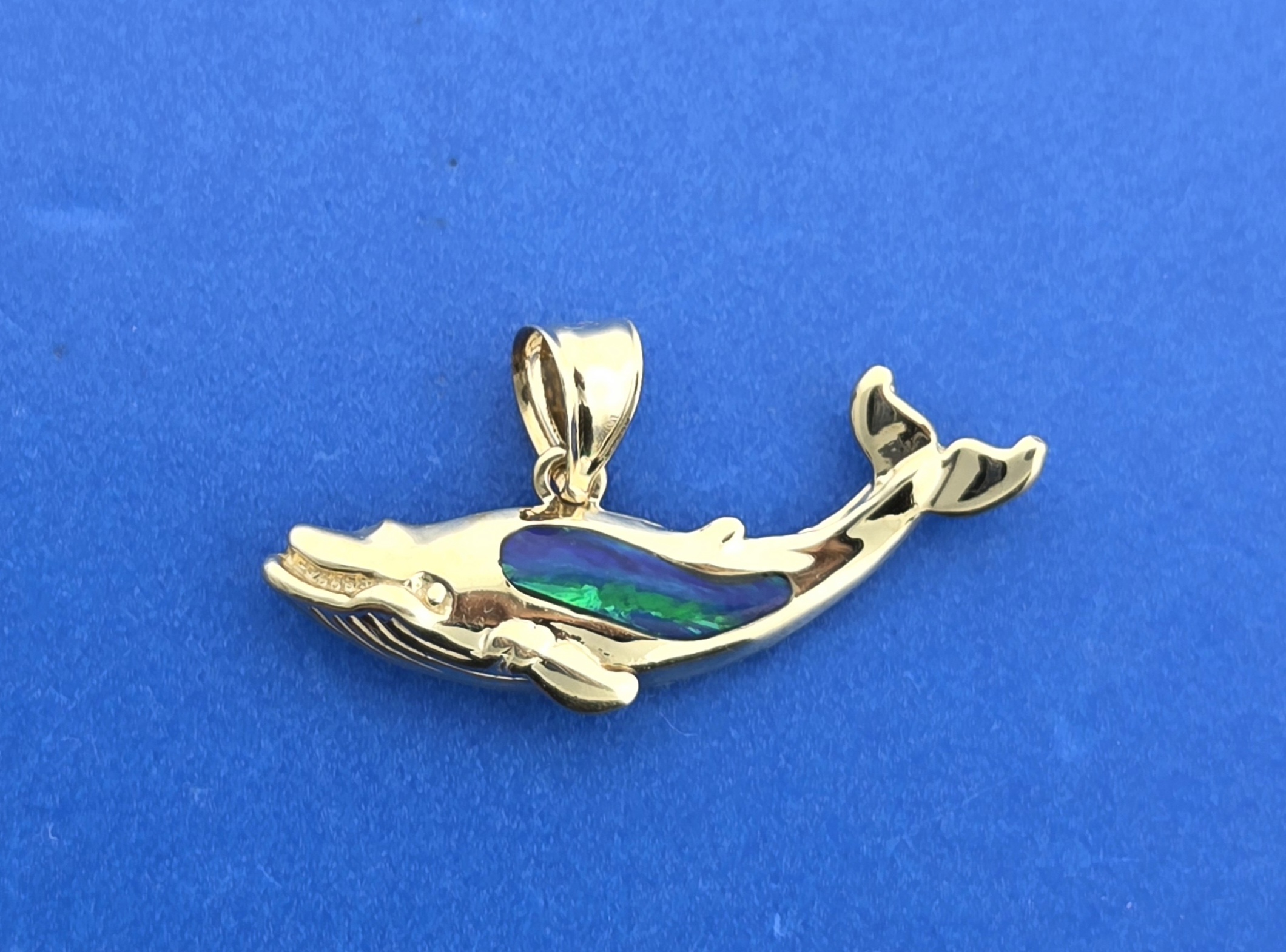 Humpback Whale Pendant, 14K Yellow Gold & Opal 2 Humpback Whale Pendant, 14K Yellow Gold & Opal - Image 2
