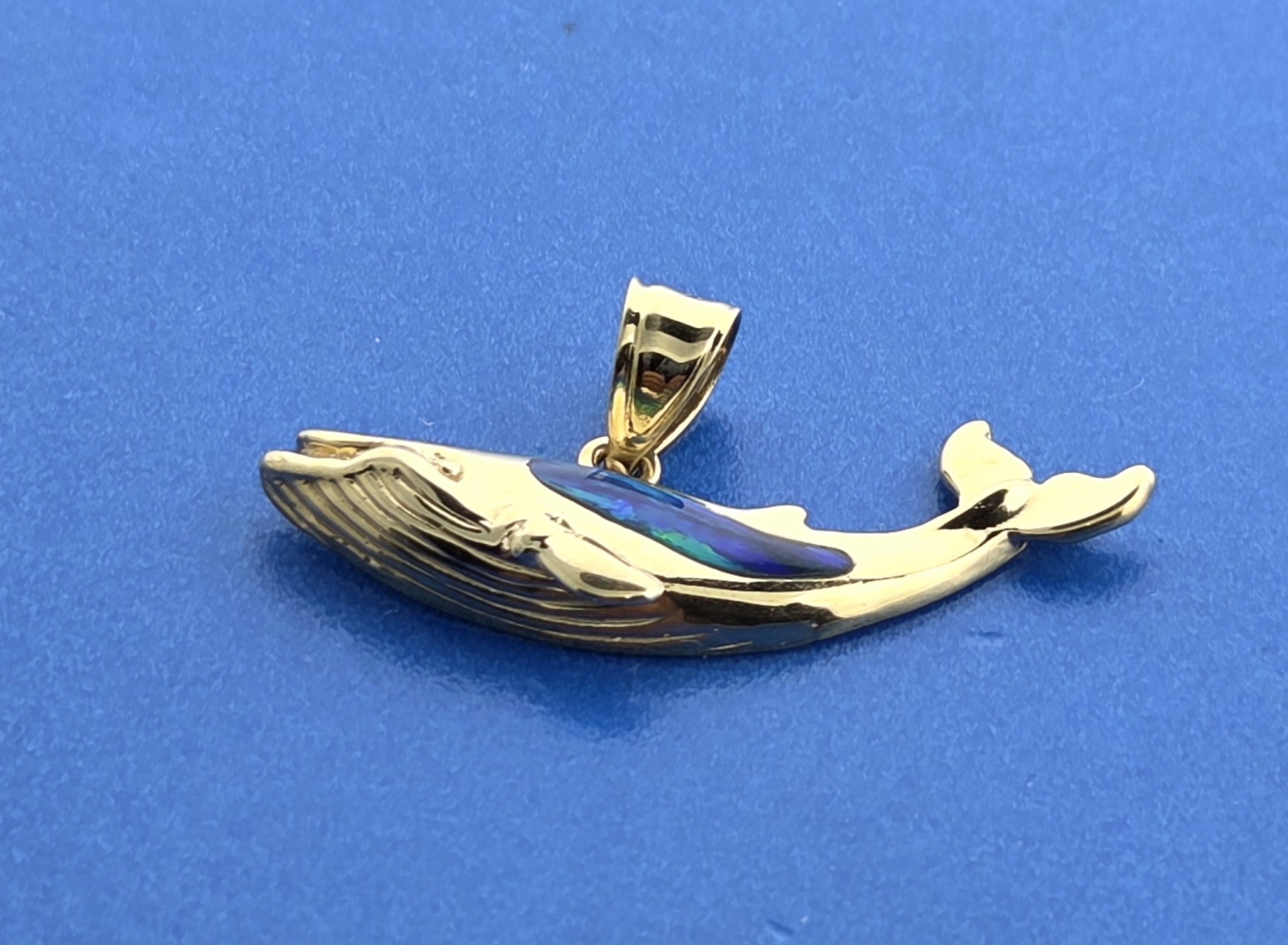 Humpback Whale Pendant, 14K Yellow Gold & Opal 3 Humpback Whale Pendant, 14K Yellow Gold & Opal - Image 3