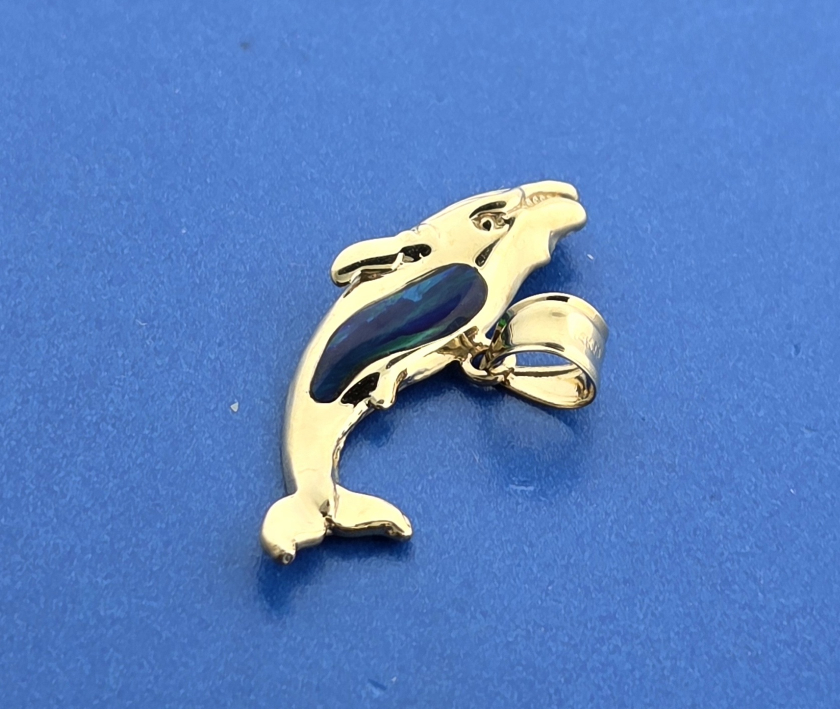 Humpback Whale Pendant, 14K Yellow Gold & Opal 4 Humpback Whale Pendant, 14K Yellow Gold & Opal - Image 4