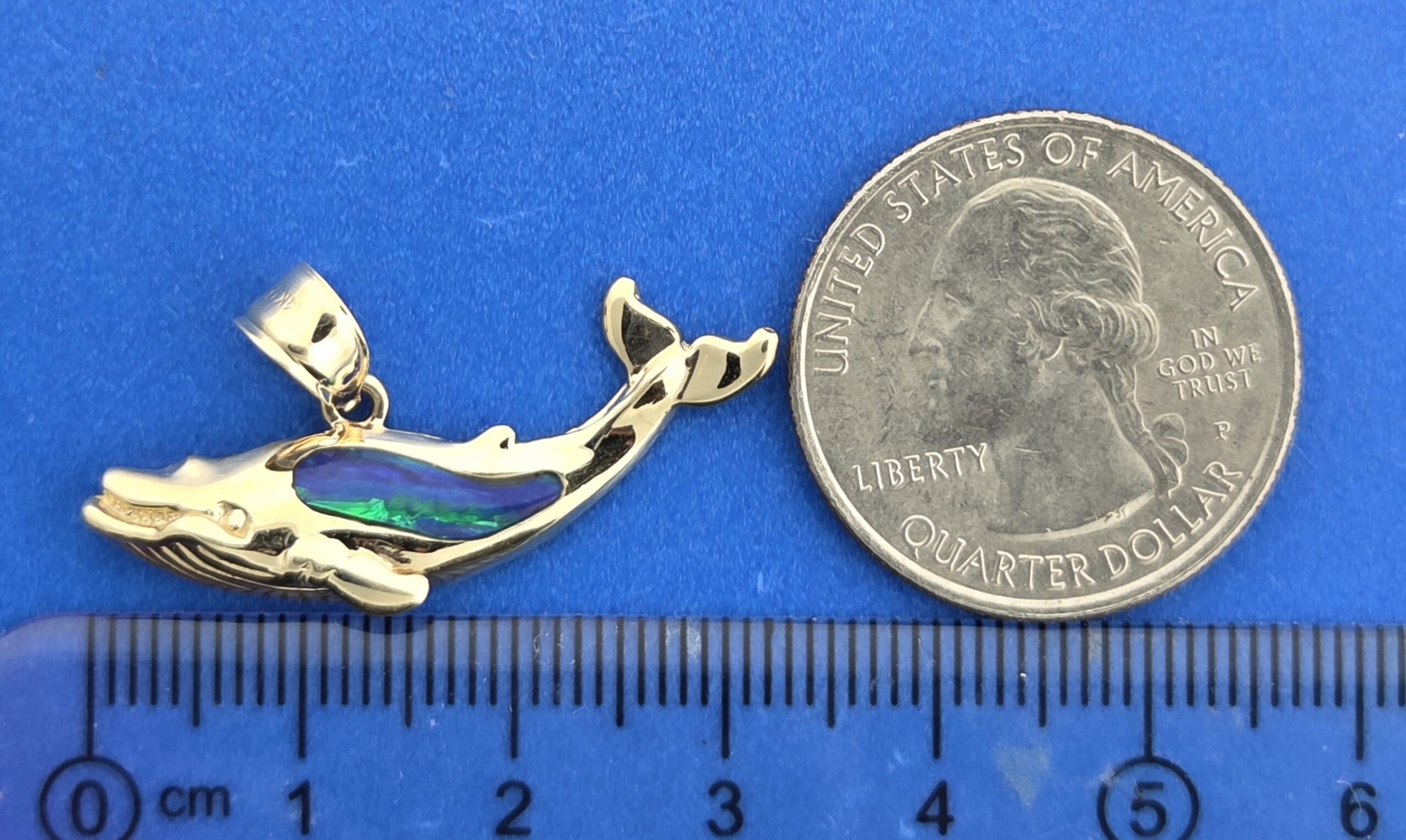 Humpback Whale Pendant, 14K Yellow Gold & Opal 5 Humpback Whale Pendant, 14K Yellow Gold & Opal - Image 5