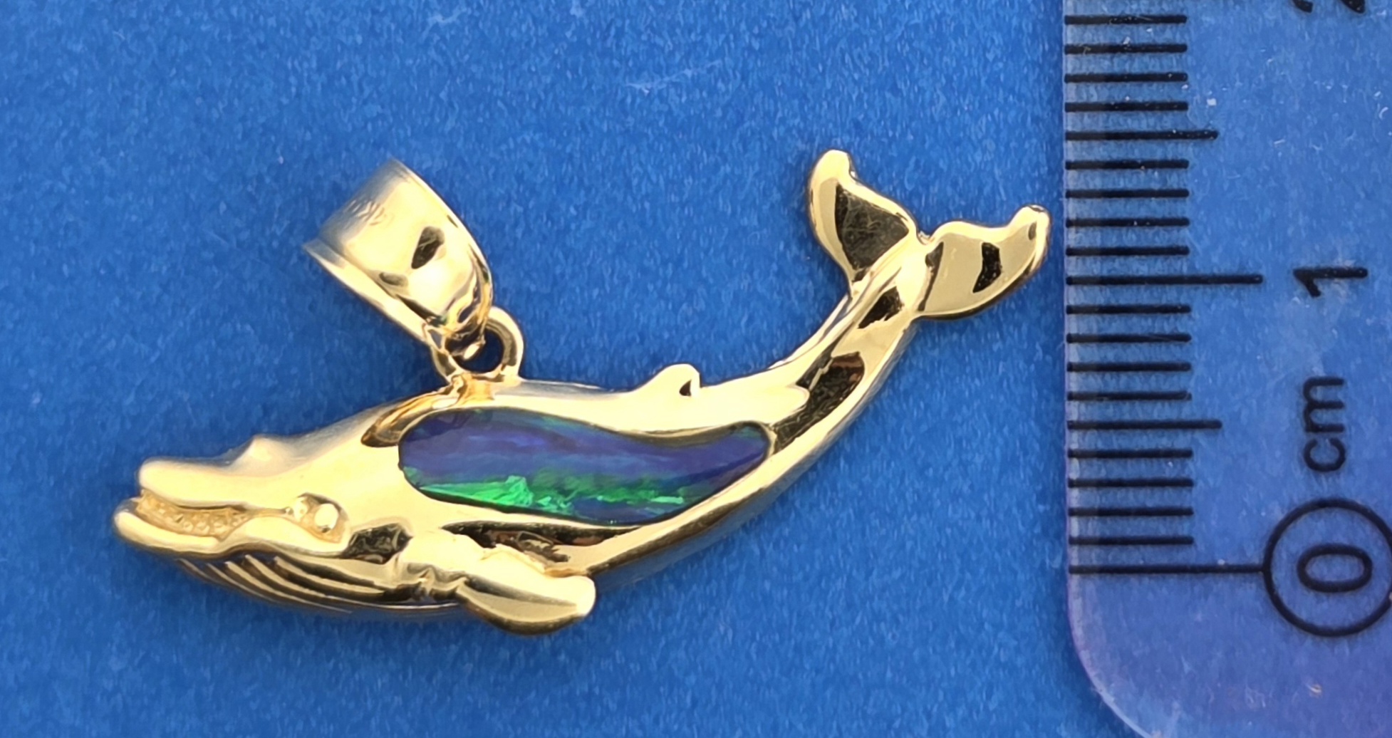Humpback Whale Pendant, 14K Yellow Gold & Opal 6 Humpback Whale Pendant, 14K Yellow Gold & Opal - Image 6