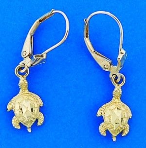 SEA TURTLE,LEVER,DANGLE EARRING,14K