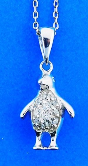 PENGUIN,STERLING,PENDANT,CZ