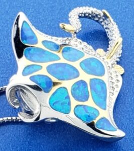 sterling silver manta ray opal pendant