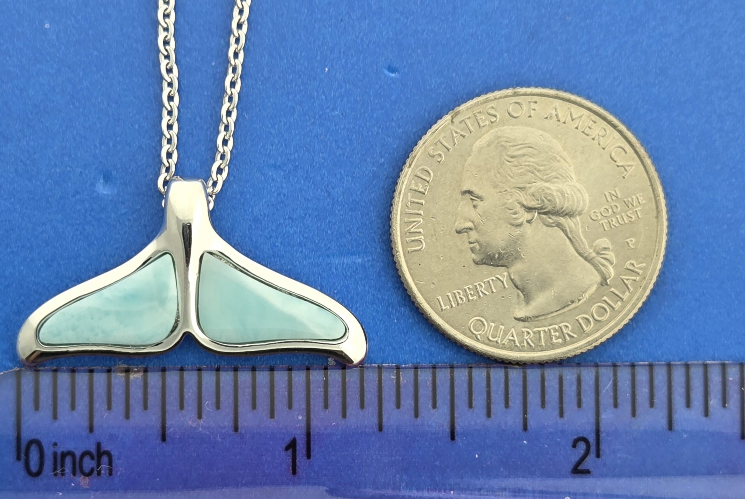 Alamea Whale Tail Larimar Pendant, Sterling Silver 3 Alamea Whale Tail Larimar Pendant, Sterling Silver - Image 3