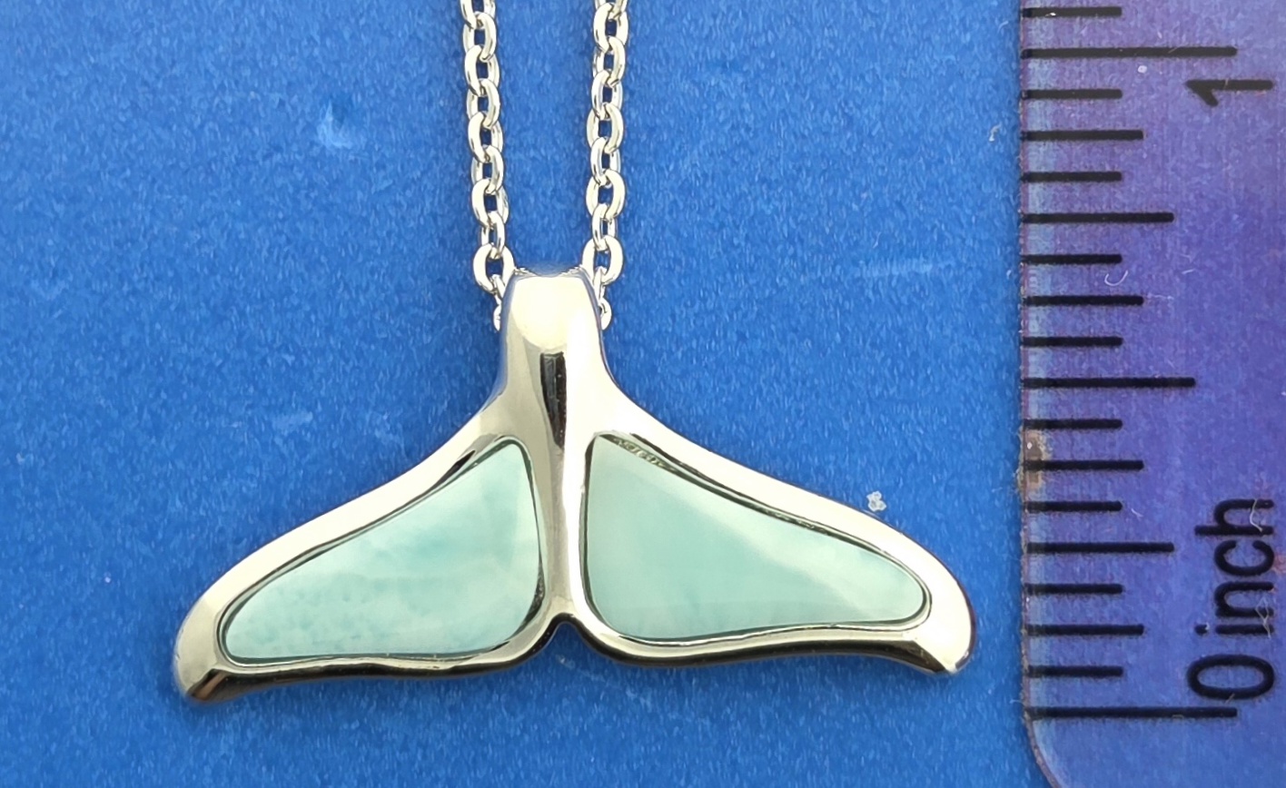 Alamea Whale Tail Larimar Pendant, Sterling Silver 4 Alamea Whale Tail Larimar Pendant, Sterling Silver - Image 4