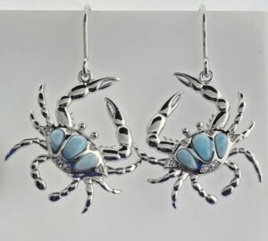 Alamea Blue Crab Larimar Dangle Earrings, Sterling Silver