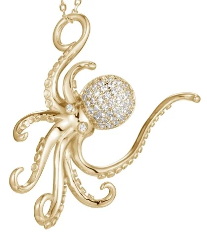 Alamea Octopus Cz Head Pendant, Sterling Silver/ Yellow Gold Plated - Image 4