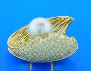 Alamea Wave Diamond Pearl Pendant/Slide Necklace, 14K Yellow Gold