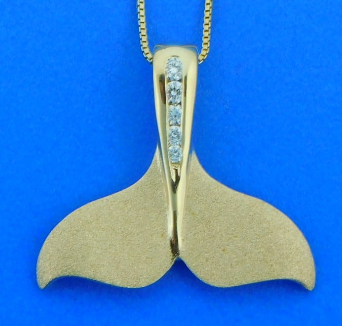 Open Whale Tail Necklace in 14k Gold & Diamond — Ocean Jewelry