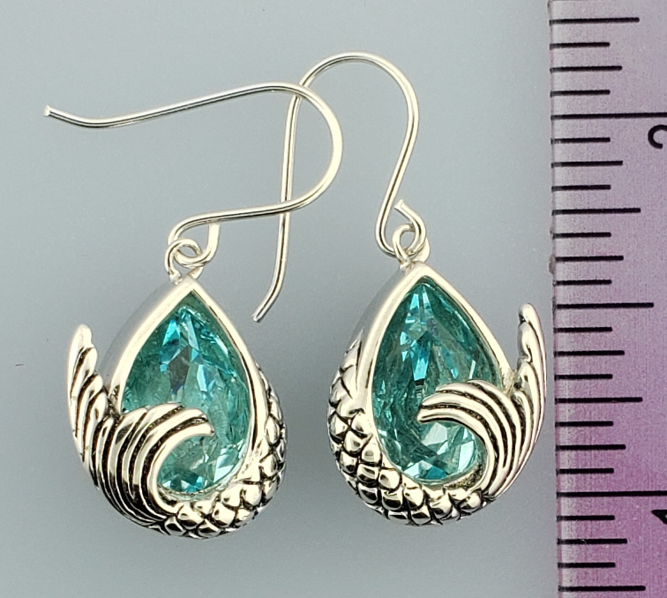 Mermaid Tail Earrings, Sterling Silver & Crystal 3 Mermaid Tail Earrings, Sterling Silver & Crystal - Image 3
