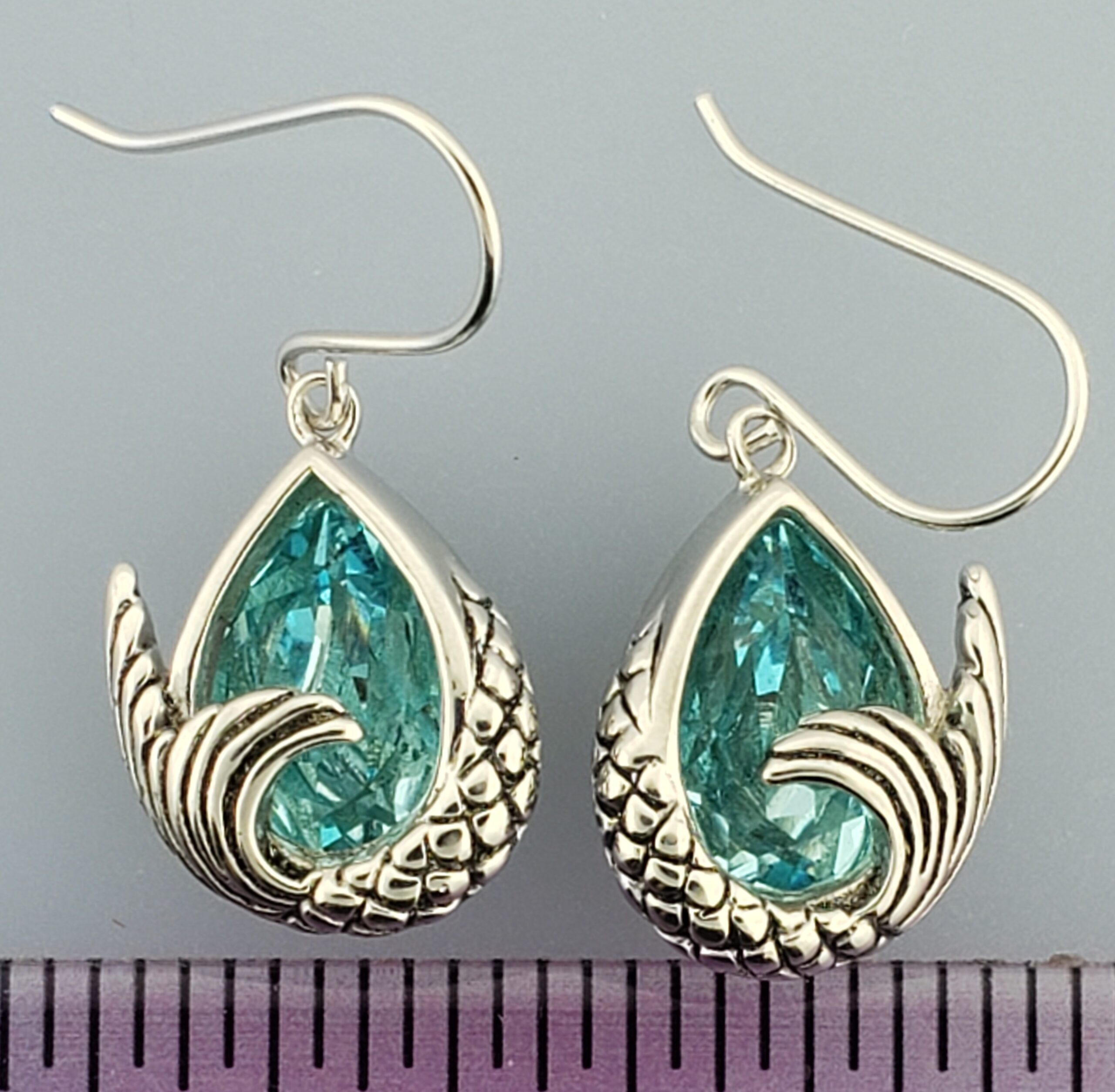 Mermaid Tail Earrings, Sterling Silver & Crystal 2 Mermaid Tail Earrings, Sterling Silver & Crystal - Image 2