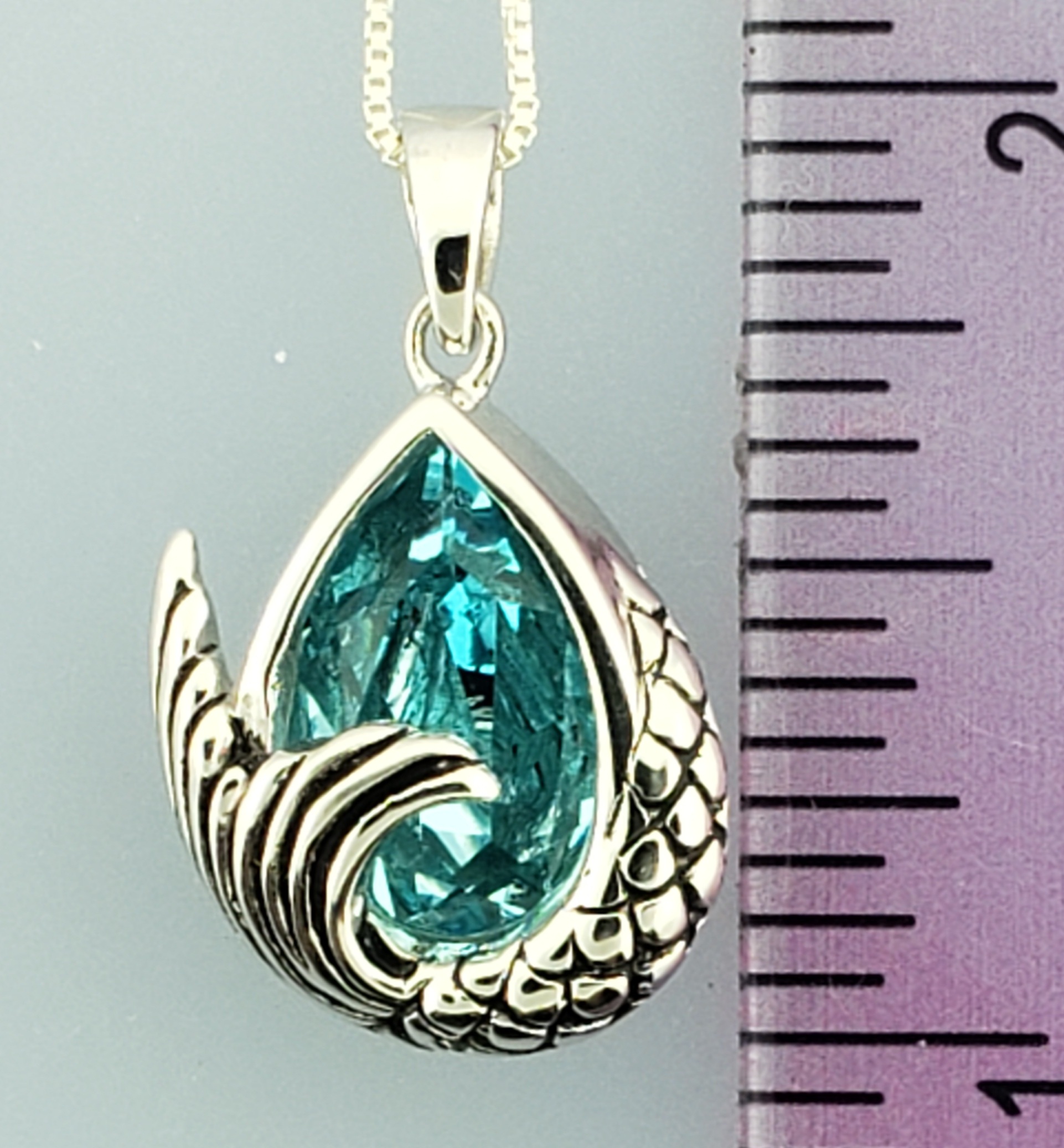 Mermaid Tail With Blue Crystal Pendant, Sterling Silver 4 Mermaid Tail With Blue Crystal Pendant, Sterling Silver - Image 4