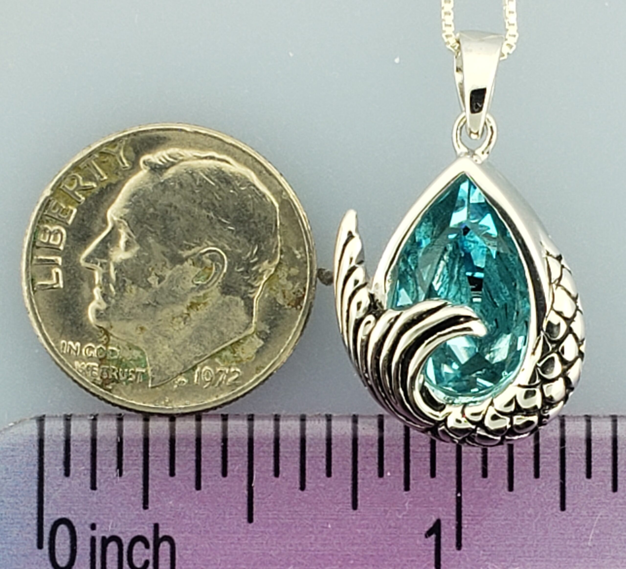 Mermaid Tail With Blue Crystal Pendant, Sterling Silver 3 Mermaid Tail With Blue Crystal Pendant, Sterling Silver - Image 3