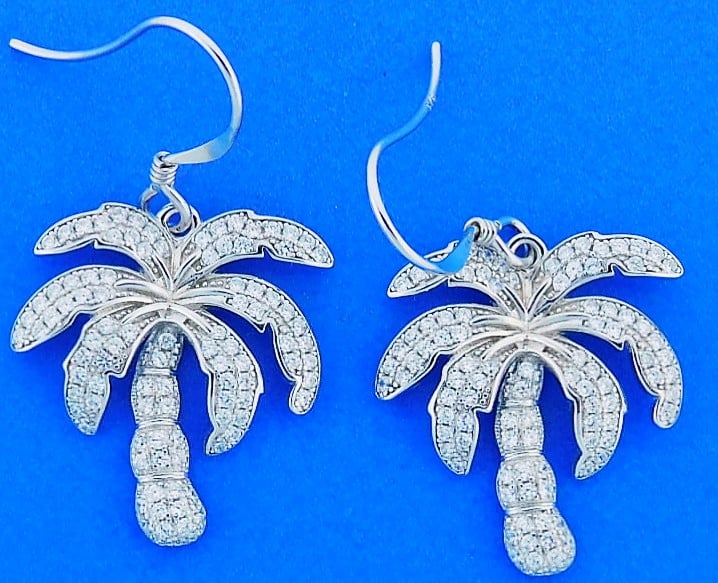 Palm Tree Cz Earrings, Sterling Silver 1 | Island Sun Jewelry Beach ...