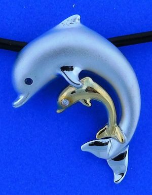 Steven Douglas Dolphin Mother And Baby Necklace, Sterling Silver/14k