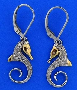 Steven Douglas Seahorse Earrings, Sterling Silver/14k