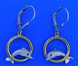 Steven Douglas Dolphin Hoop Earring, Sterling Silver/14k