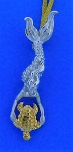 Steven Douglas Mermaid Pendant Swimming With A Sea Turtle , Sterling Silver/14k
