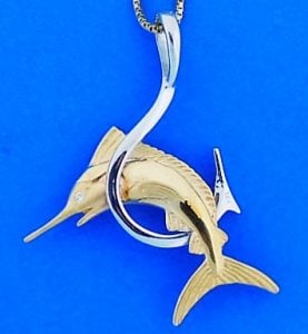 Steven Douglas Marln Fish Hook Pendant, 14k 2-Tone