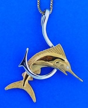 Steven Douglas Marln Fish Hook Pendant, 14k 2-Tone