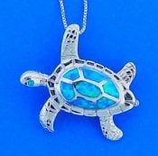 Sea Turtle Opal Inlay Pendant, Sterling Silver