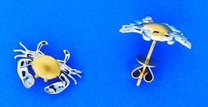 Crab , 2-Tone Post Earring, 14k