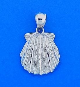 Diamond-Cut Scallop Shell Pendant/Charm, 14k White Gold
