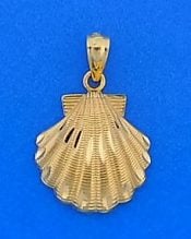 Scallop Shell Charm/Pendant, 14k Diamond-Cut