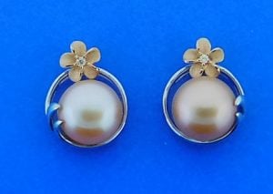 Denny Wong Peach Pearl Plumeria Earrings, Precious Silver/18k