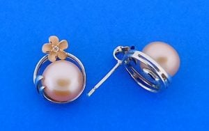 Denny Wong Peach Pearl Plumeria Earrings, Precious Silver/18k