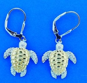 Steven Douglas Sea Turtle Dangle Earring, Sterling Silver, 14k