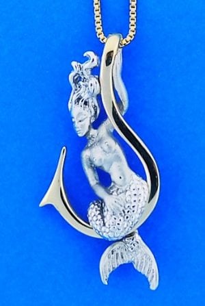 Steven Douglas Mermaid On Fishing Hook, Sterling Silver/14k