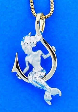 Steven Douglas Mermaid On A Hook Pendant, Sterling Silver/14k
