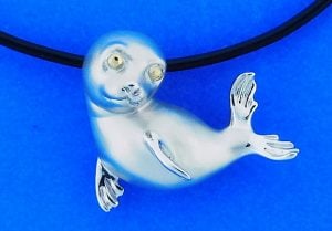 Steven Douglas Baby Seal Necklace/Pendant,  Sterling Silver/14k