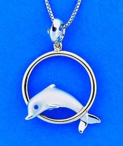 Steven Douglas Dolphin On A Ring Pendant,  Sterling Silver/14k