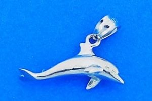 Dolphin 3d Charm/Pendant, 14k White Gold