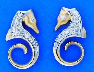 Steven Douglas Seahorse Diamond Earrings, 14k Yellow Gold