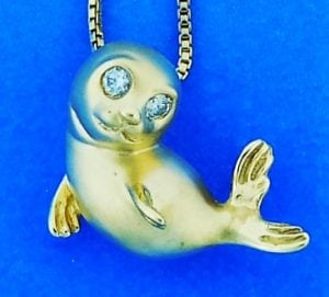 Steven Douglas Baby Seal Pendant, 14k Yellow Gold