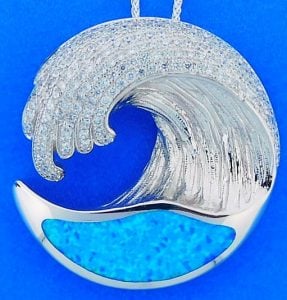 Wave Opal Pendant, Sterling Silver, Large