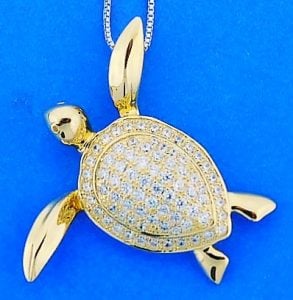 Sea Turtle Gold Plated Pendant, Sterling Silver