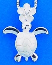 Sea Turtle Plumeria Pendant, Sterling Silver