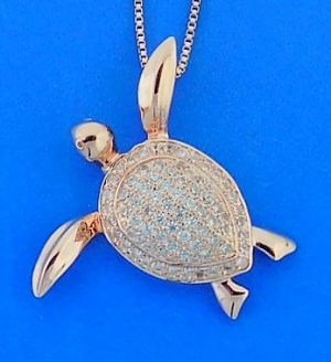 Sea Turtle Cz Pendant, Rose Gold Over Sterling Silver